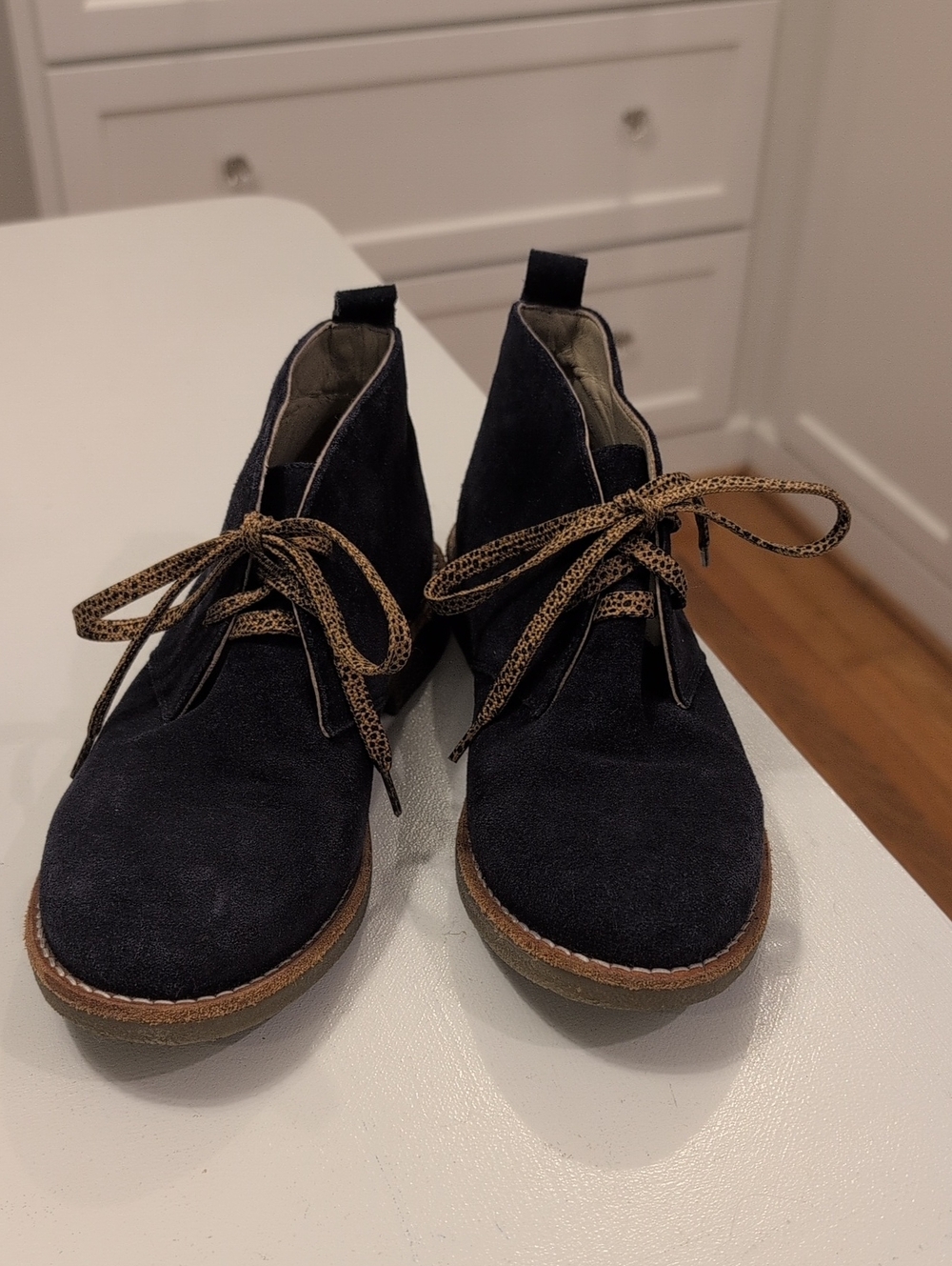 Boden Ladies Navy Suede Shoes with Contrast Laces